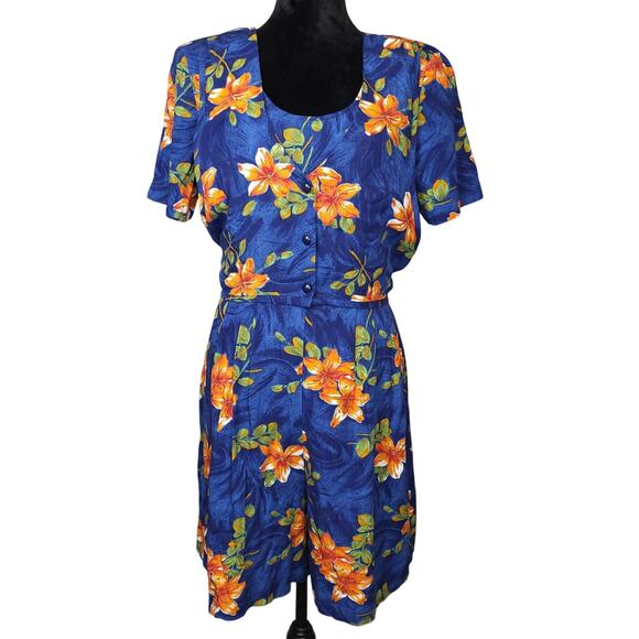Vintage I.C.I Womens Floral Romper Medium Costal Hawaiian Boho Preppy Layered - Picture 1 of 12